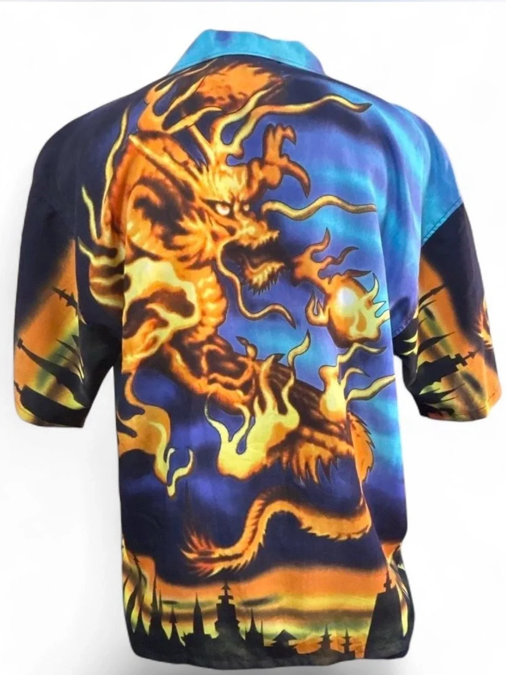 Men's Oscar misa Dragon Print Short-Sleeve Button-Down Shirt Y2K streetwear